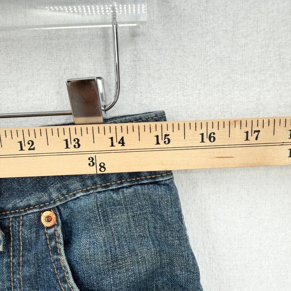 LEVIS Vintage Y2K Denim Skirt Women 28 Blue Pleated Midi Distressed USA Made - Picture 11 of 14